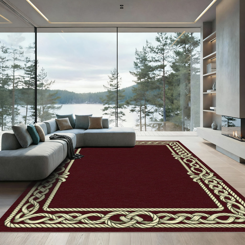 Cream Rope Border Burgundy Foulard Rug