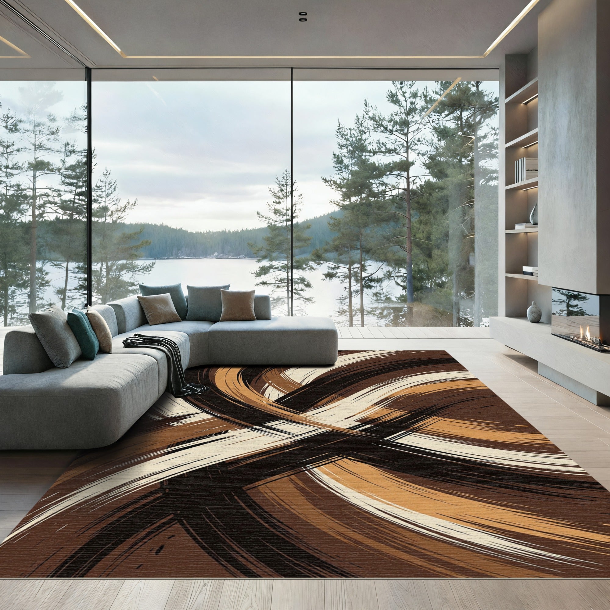 Abstract Chocolate and Cream Swirl Rug