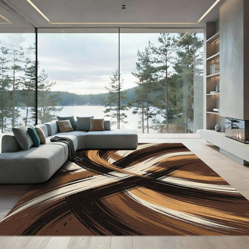 Abstract Chocolate and Cream Swirl Rug