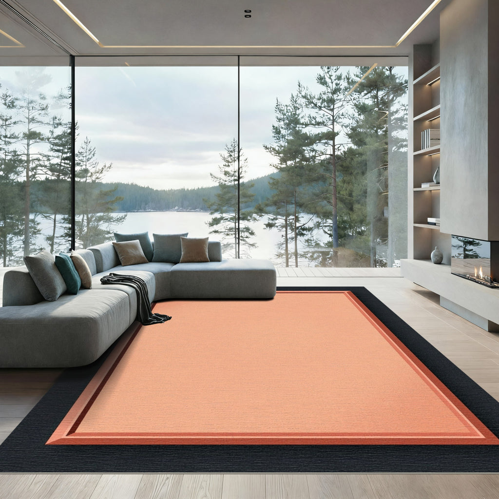 Salmon Pink Geometric Frame Rug