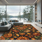 Golden Autumn Chrysanthemum Floral Medallion Rug