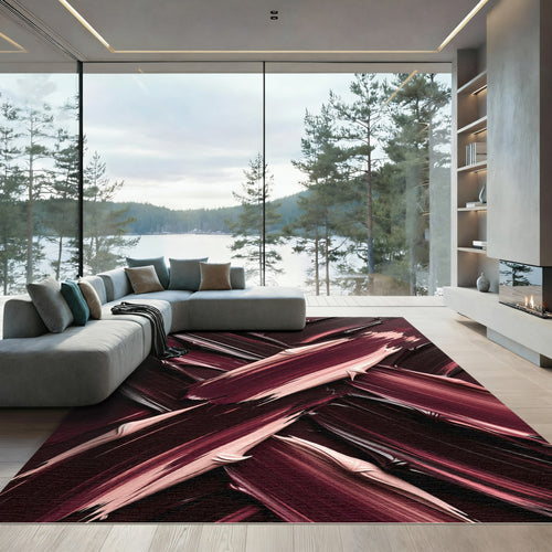 Abstract Deep Plum and Blush Swirl Rug