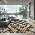 Earthy Woven Geometric Slatted Wood Rug