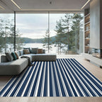 Navy Blue White Vertical Stripe Rug