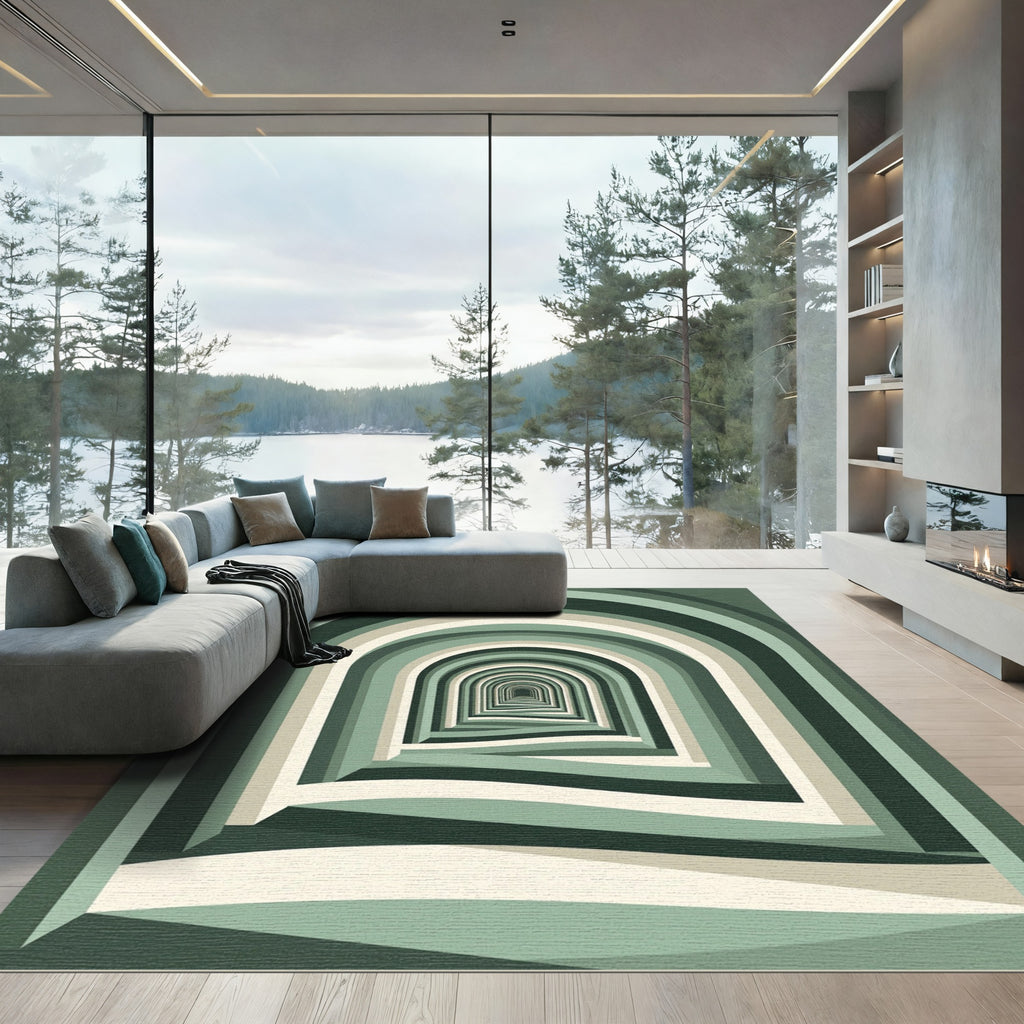 Green Abstract Archway Illusion Rug