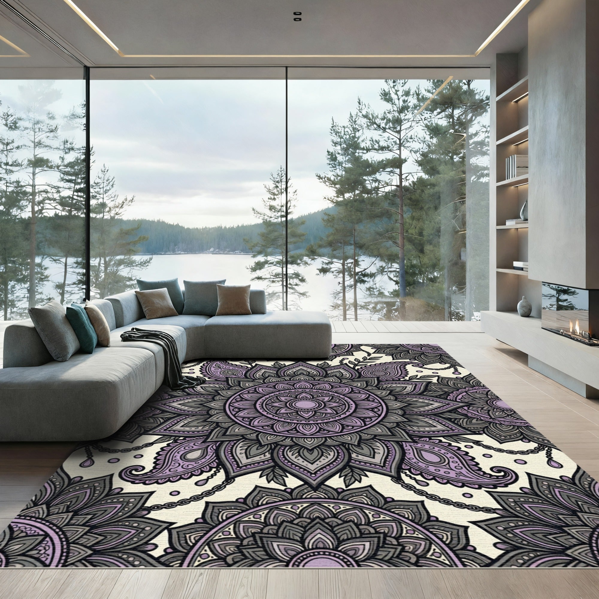 Lavender Mandala Paisley Chain Art Rug