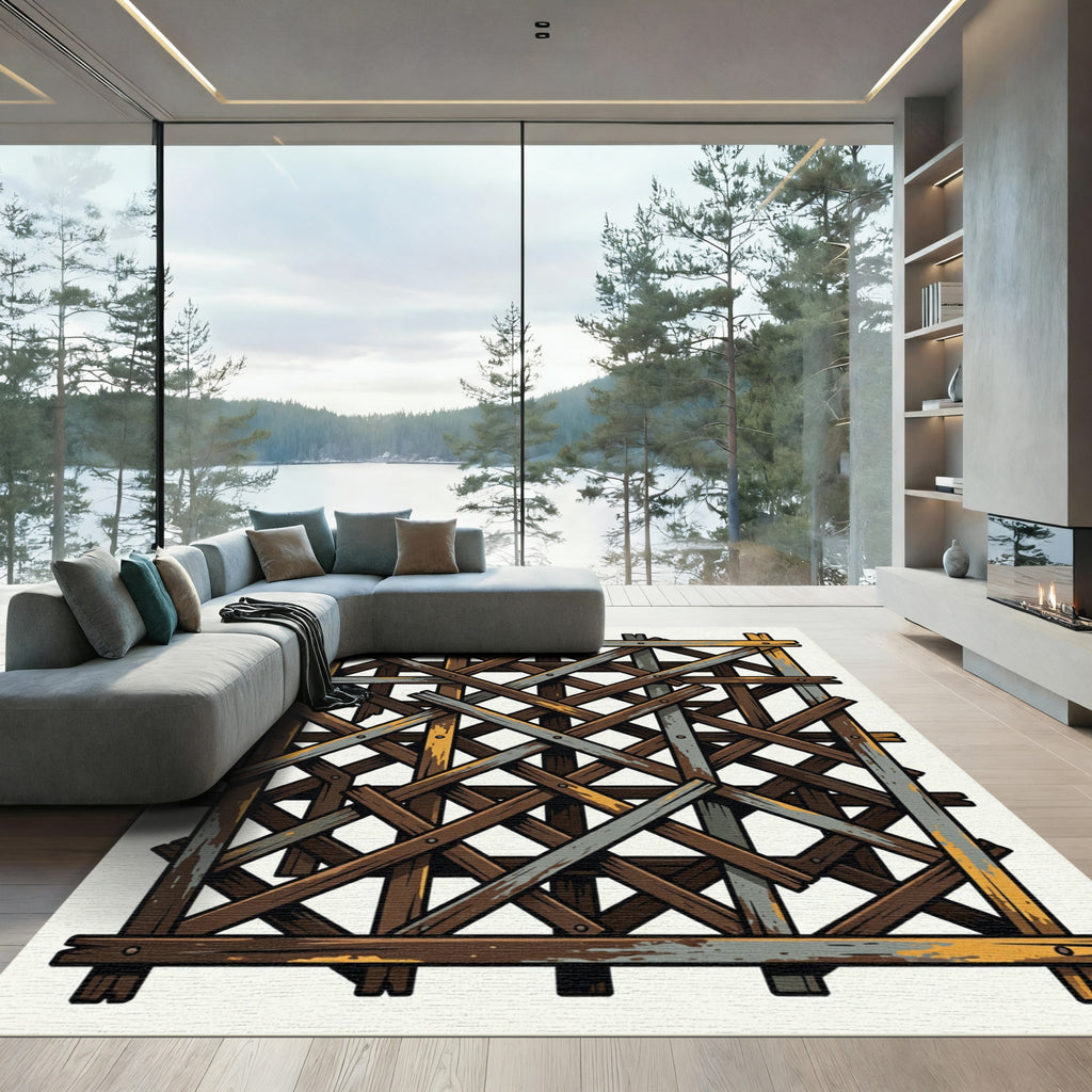 Rustic Barn Wood Lattice Texture Rug