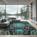 Teal Floral Pomegranate Medallion Rug