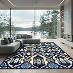 Elegant Navy Gold Lantern Geometric Tile Rug