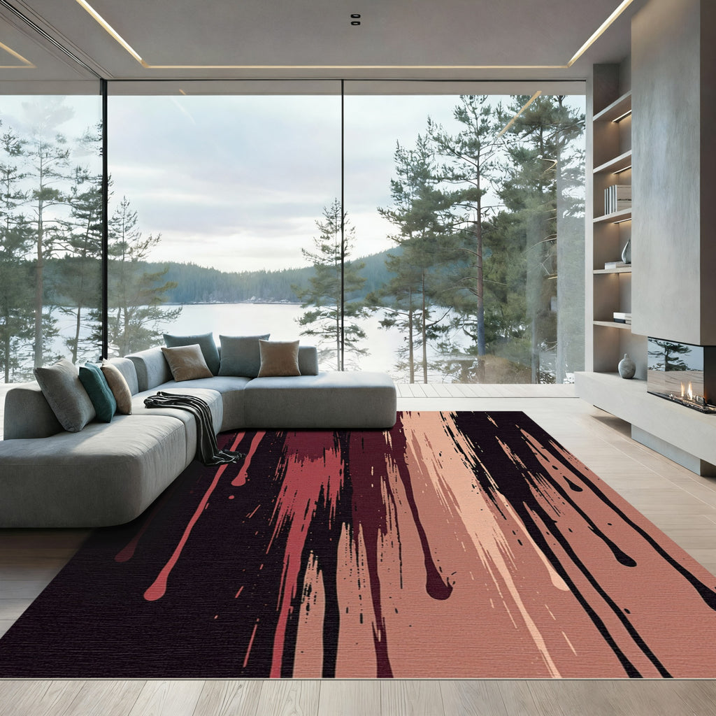 Black and Burgundy Vertical Drip Abstract Rug