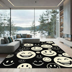 Retro Black and Cream Smiley Icons Rug
