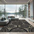 Black Cream Intricate Mandalas Floral Vines Rug