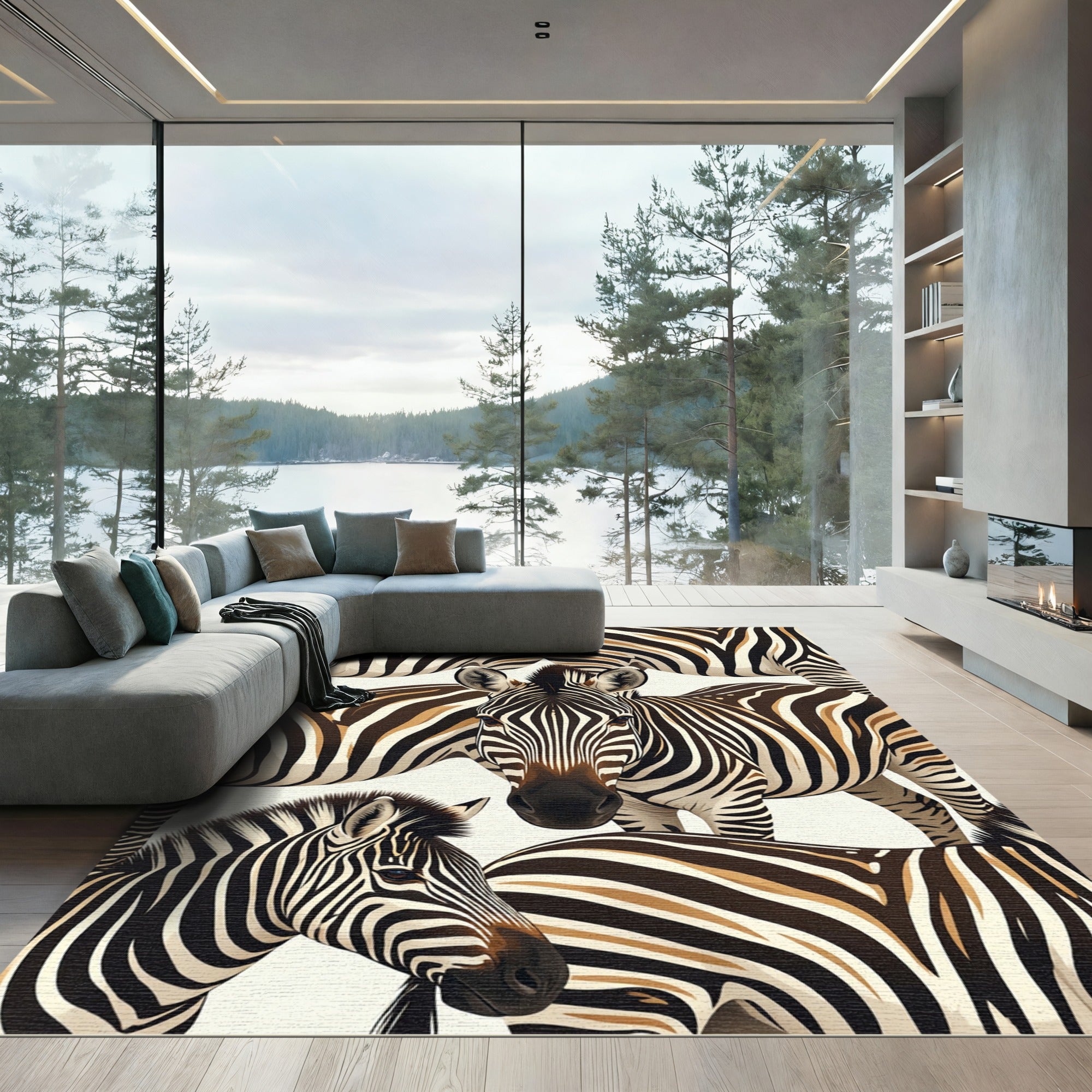 Monochrome Zebra Stripe Animal Illustration Rug