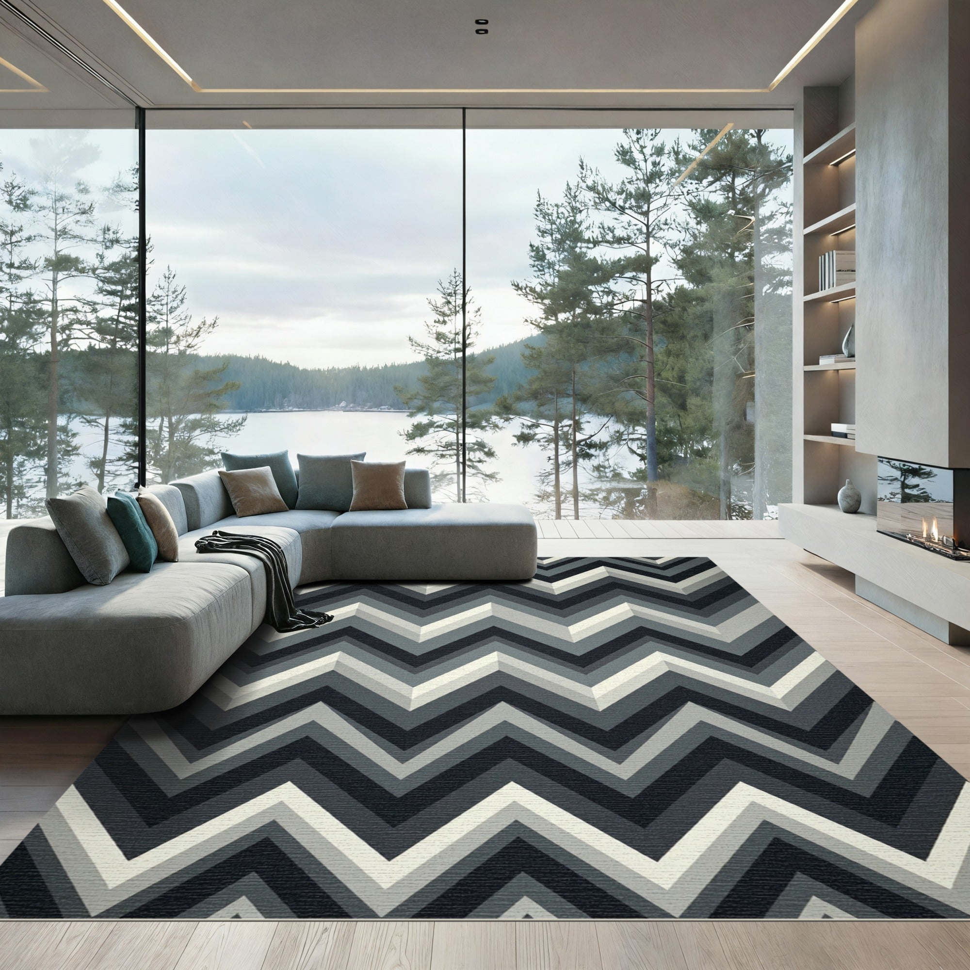 Monochromatic Chevron Gradient Effect Rug