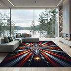 Radiant Red Silver Starburst Rays Rug