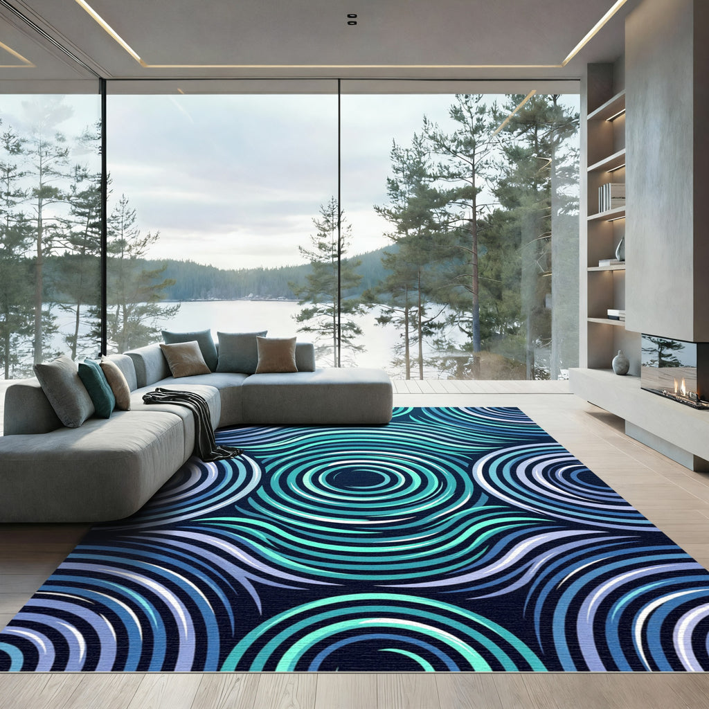Aqua Teal Swirling Circles Rug