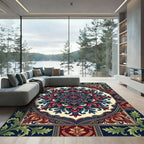 Vivid Crimson Blue Floral Mandala Art Rug