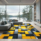 Bold Geometric Yellow and Charcoal Blocks Rug
