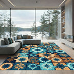Geometric Teal and Copper Star Tile Rug