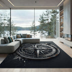 Metallic Compass Rose Industrial Charcoal Decor Rug