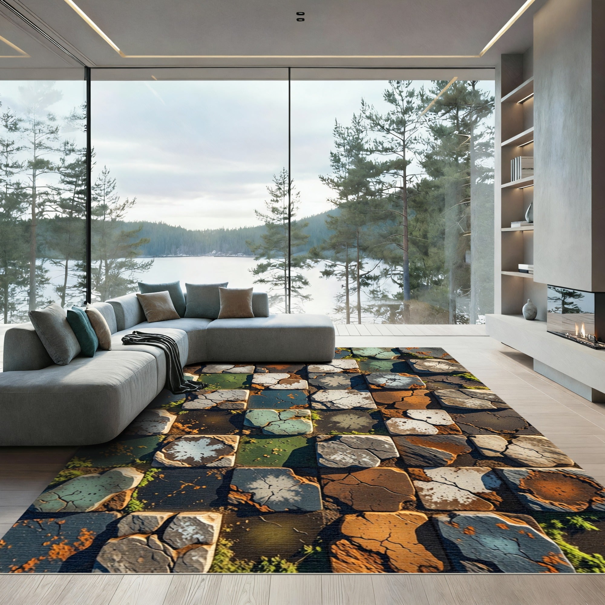 Cracked Earth Tumbled Stone Mosaic Rug