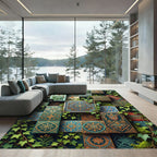 Emerald Teal Floral Medallion Mosaic Rug
