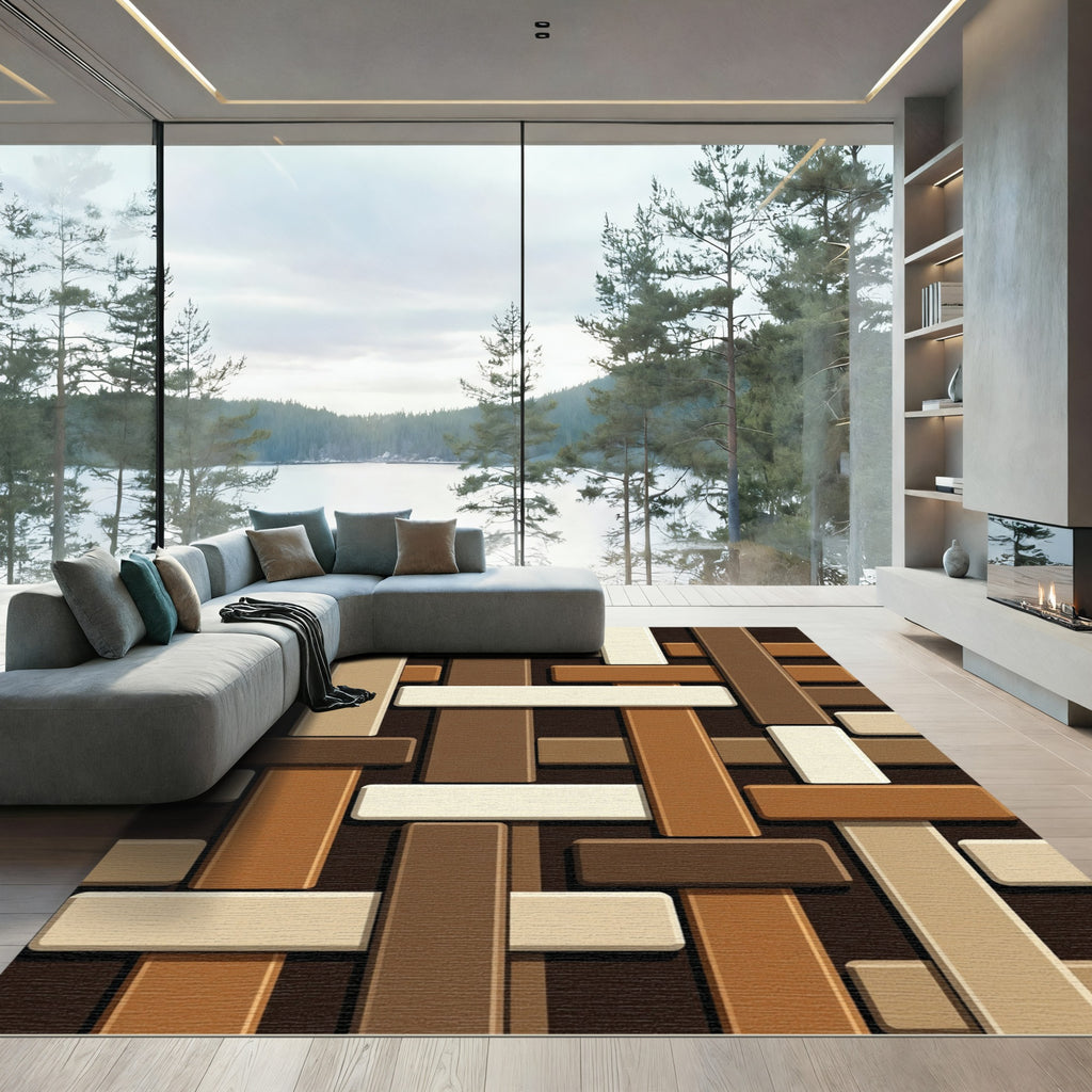 Earthy Tone Interlocking Rectangle Rug