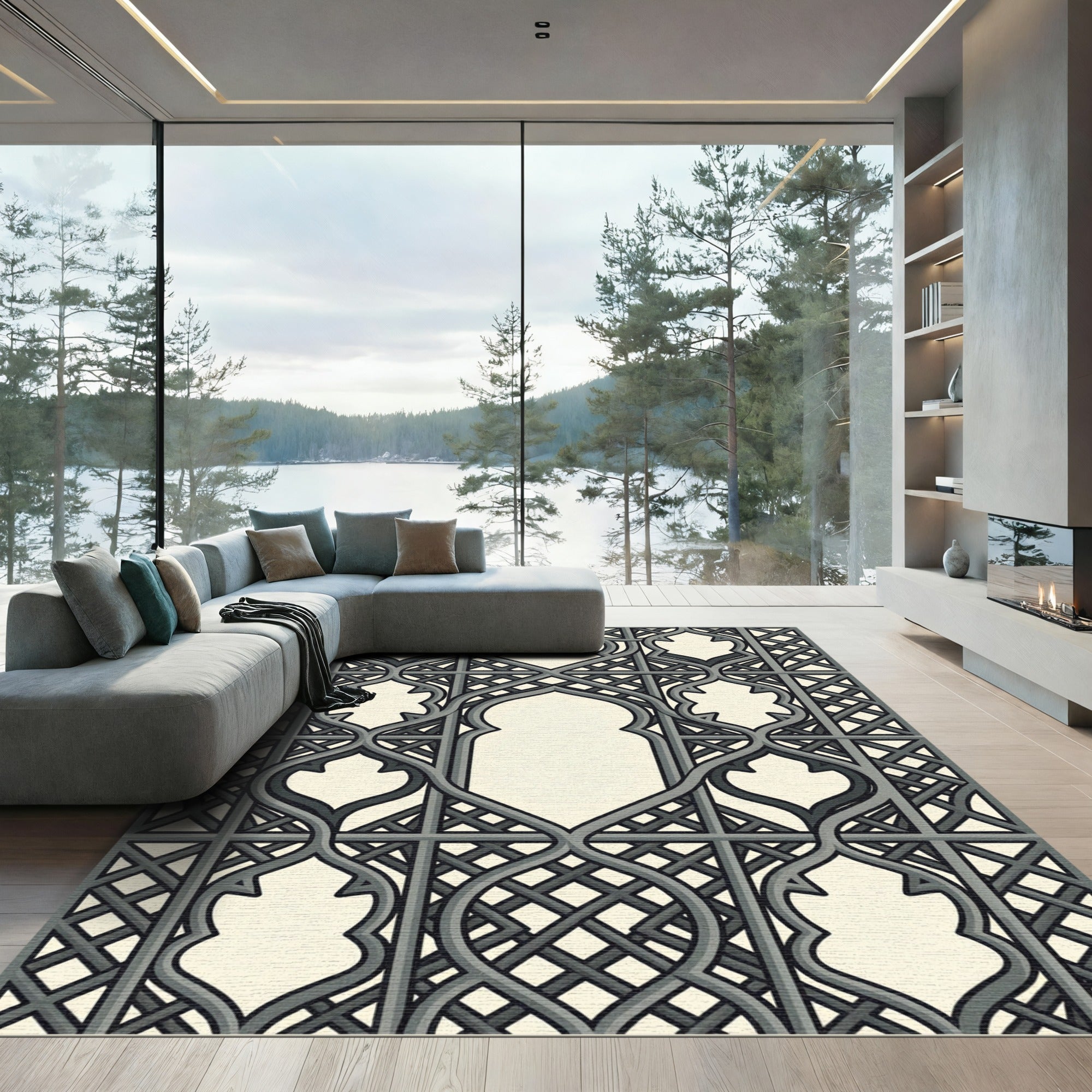 Gray Quatrefoil Lattice Arch Rug