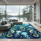 Aquatic Seahorse Jellyfish Swirls Rug