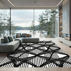 Monochrome Abstract Geometric Intersecting Linear Rug