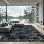Dark Gray Woven Geometric Interlocked Texture Rug