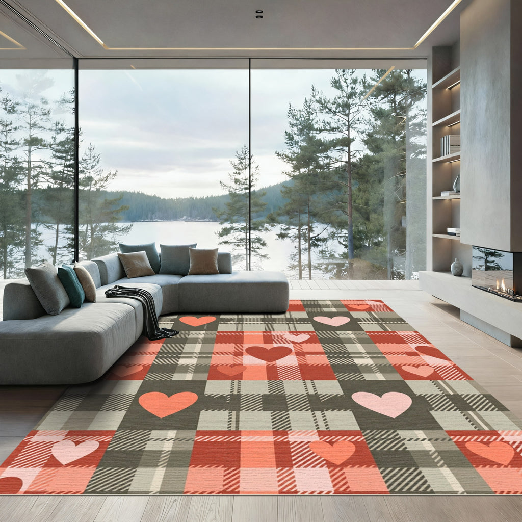 Blush and Charcoal Plaid Heart Rug