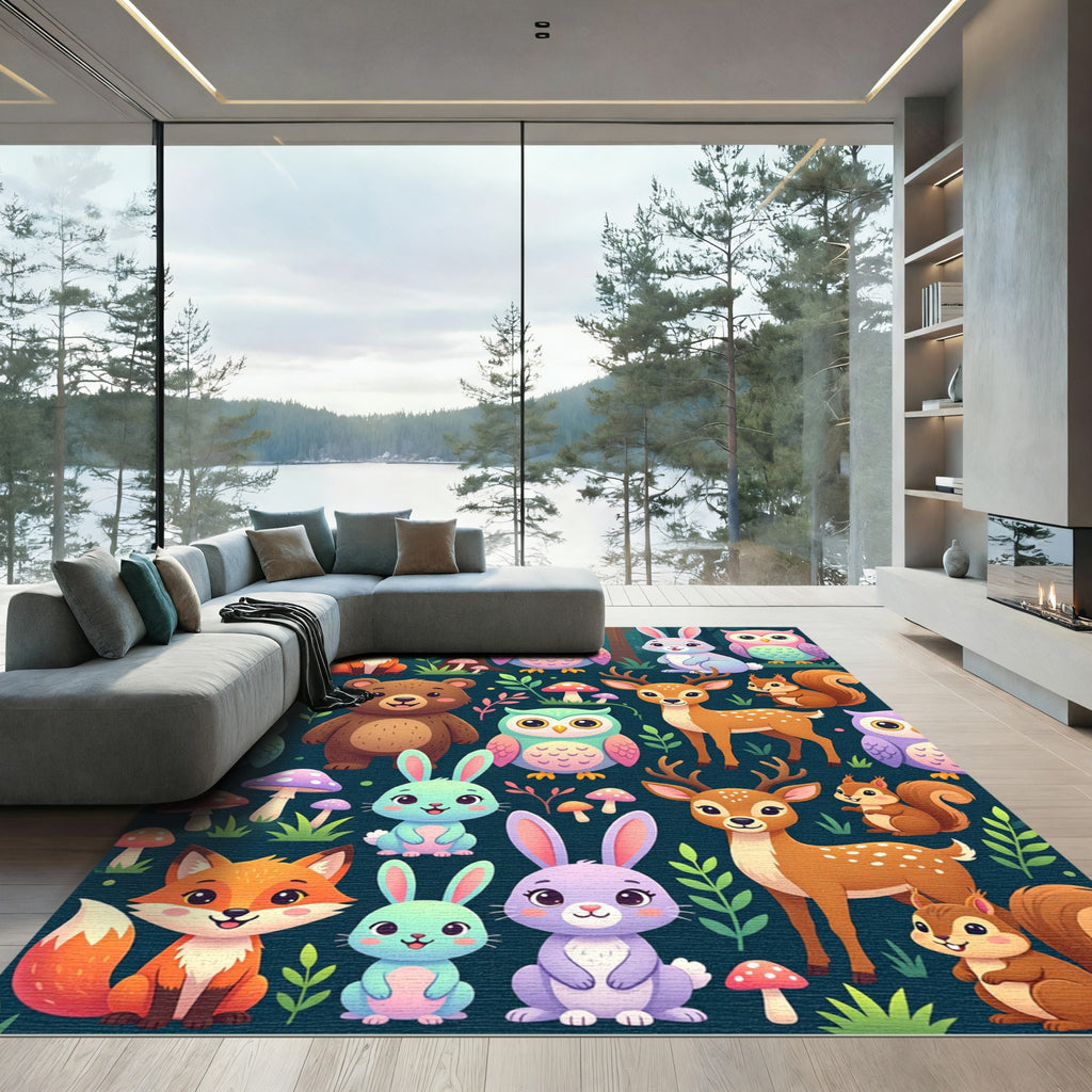 Whimsical Woodland Animal Forest Creatures Rug
