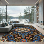 Luminous Gold Lotus Peacock Feather Tapestry Rug