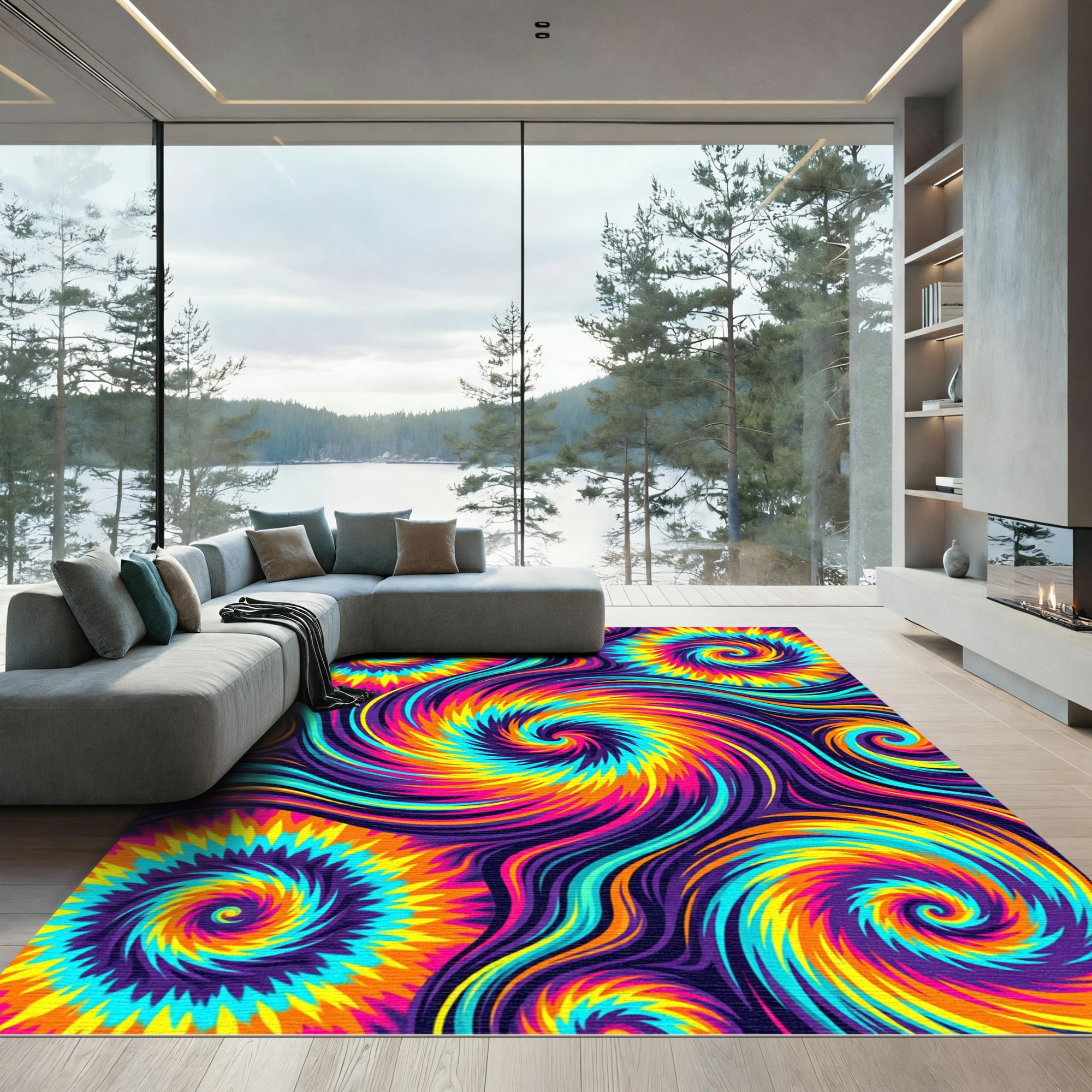Vibrant Psychedelic Swirling Neon Vortex Rug