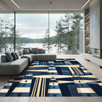 Classic Blue And White Lighthouse Pattern Rug