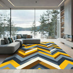 Modern Yellow Gray Geometric Chevron Rug