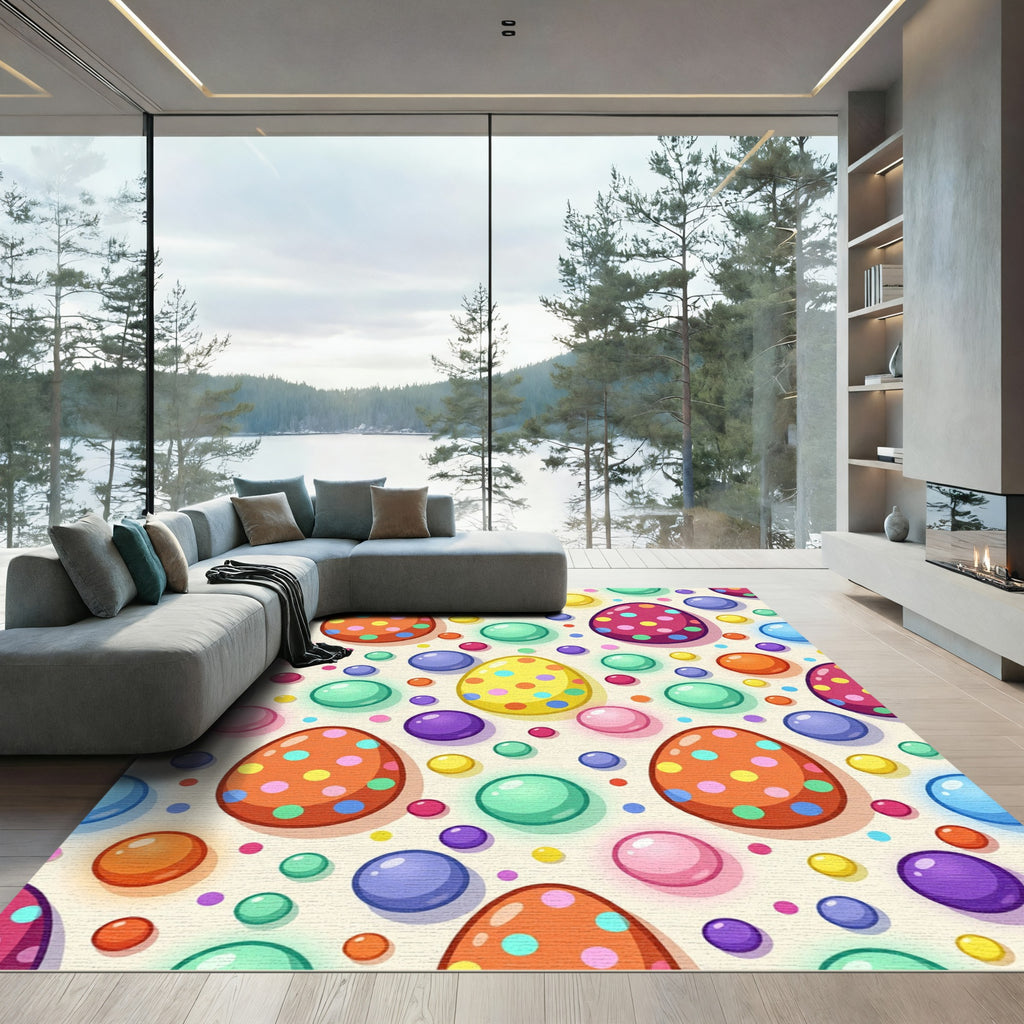 Colorful Polka Dot Easter Egg Field Rug