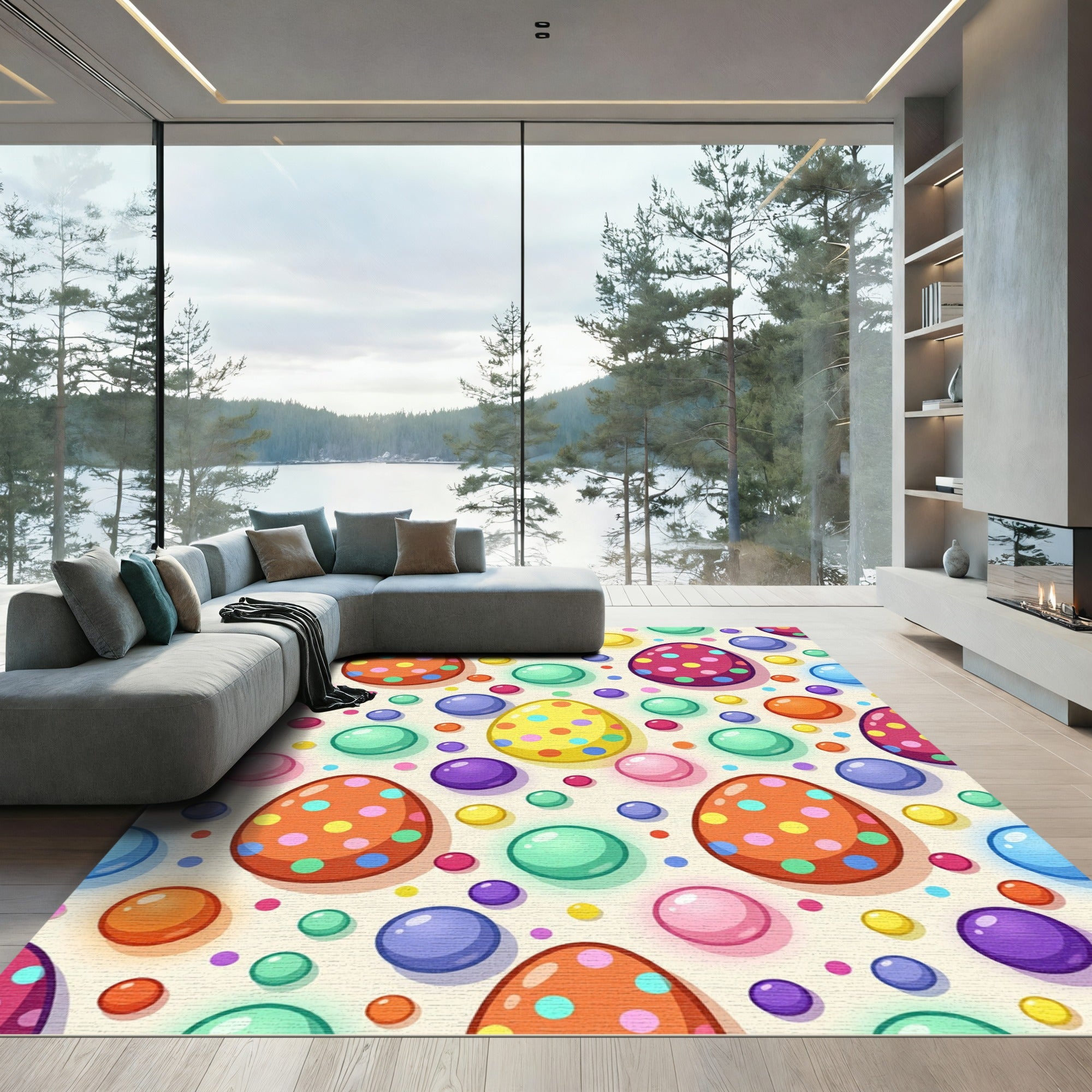Colorful Polka Dot Easter Egg Field Rug