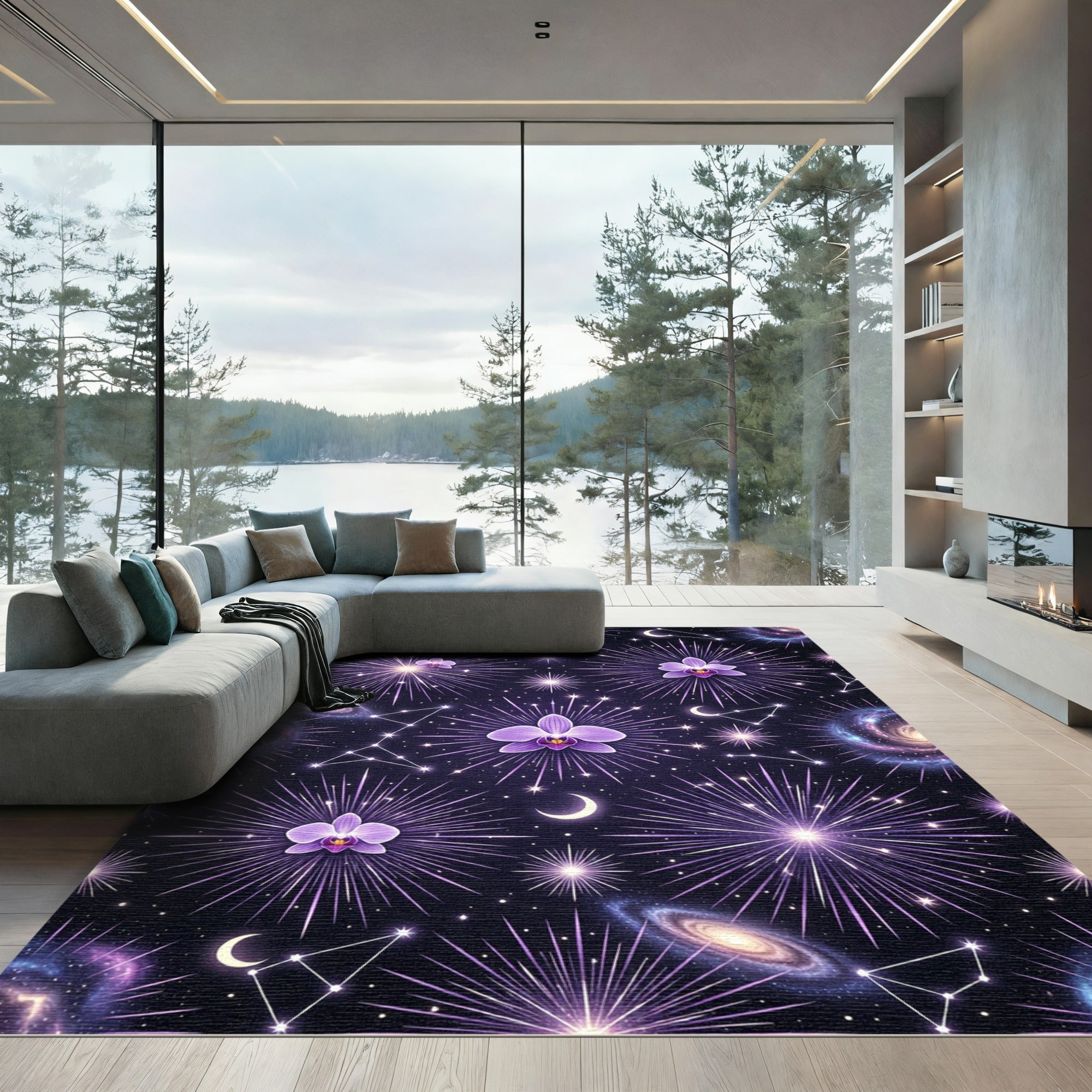 Purple Galaxy Orchid Explosion Celestial Rug