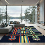 Vibrant Geometric Multicolored Radiant Cross Rug