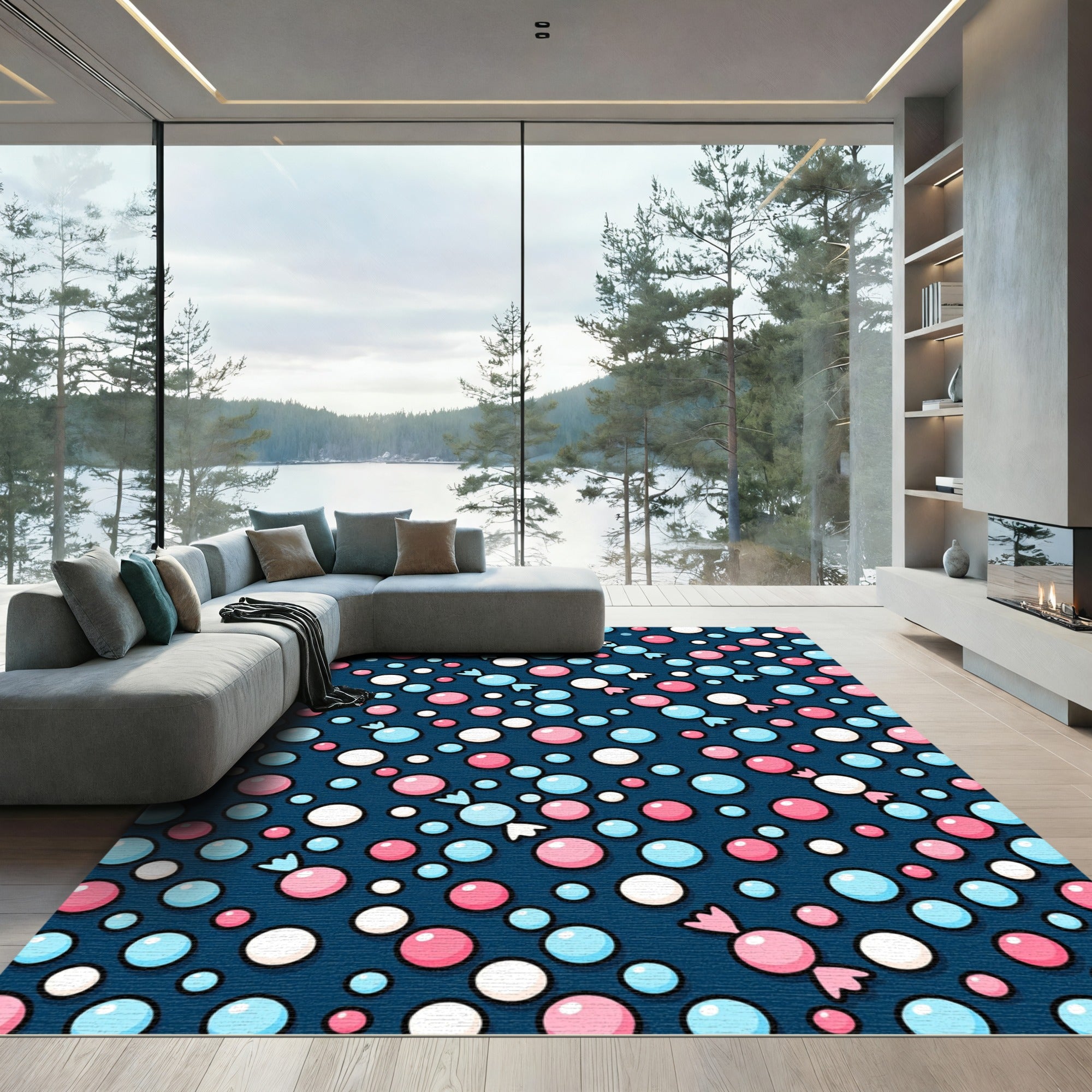 Playful Pink Blue Candy Polka Dots Rug