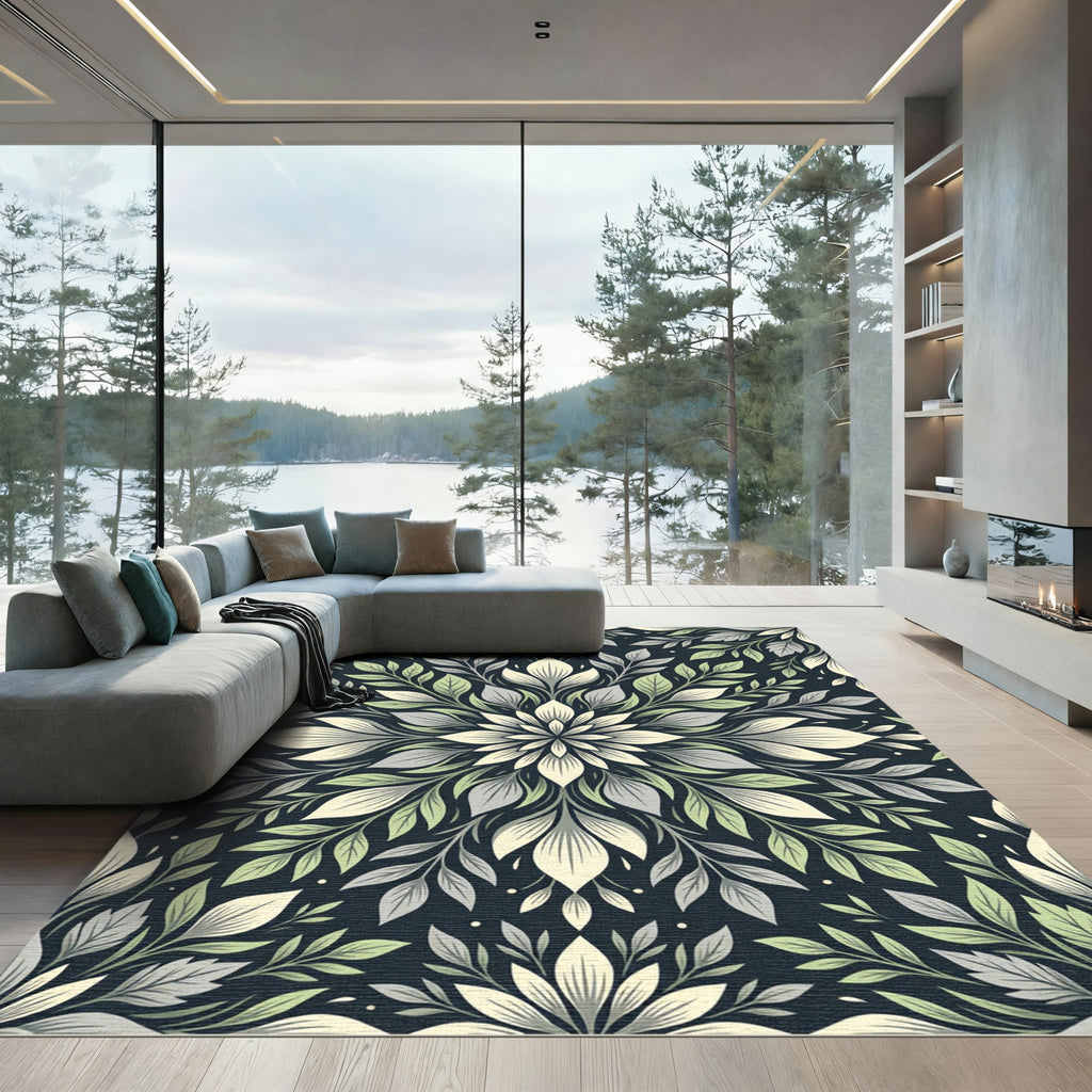 Ethereal Sage Botanical Floral Symmetry Rug