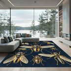 Entomological Golden Fly Illustration Art Rug