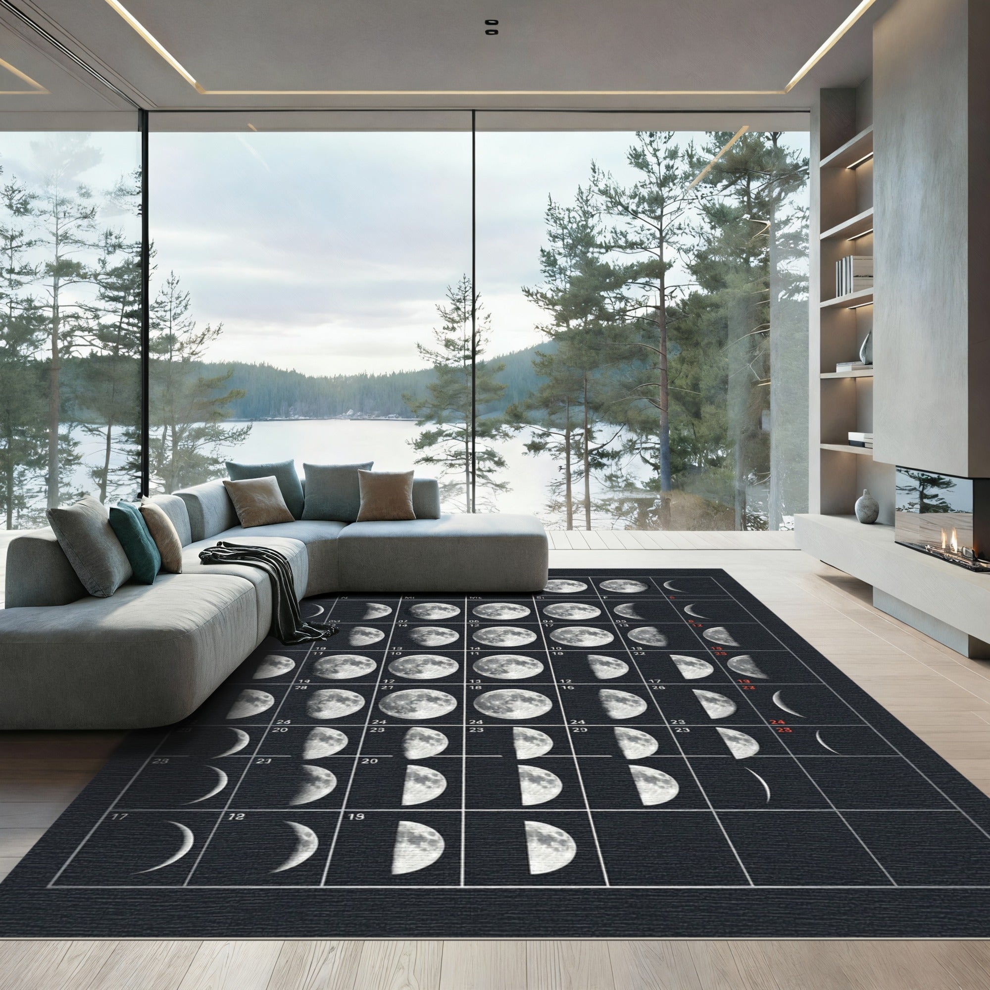 Lunar Cycle Grid Astronomy Wall Art Rug