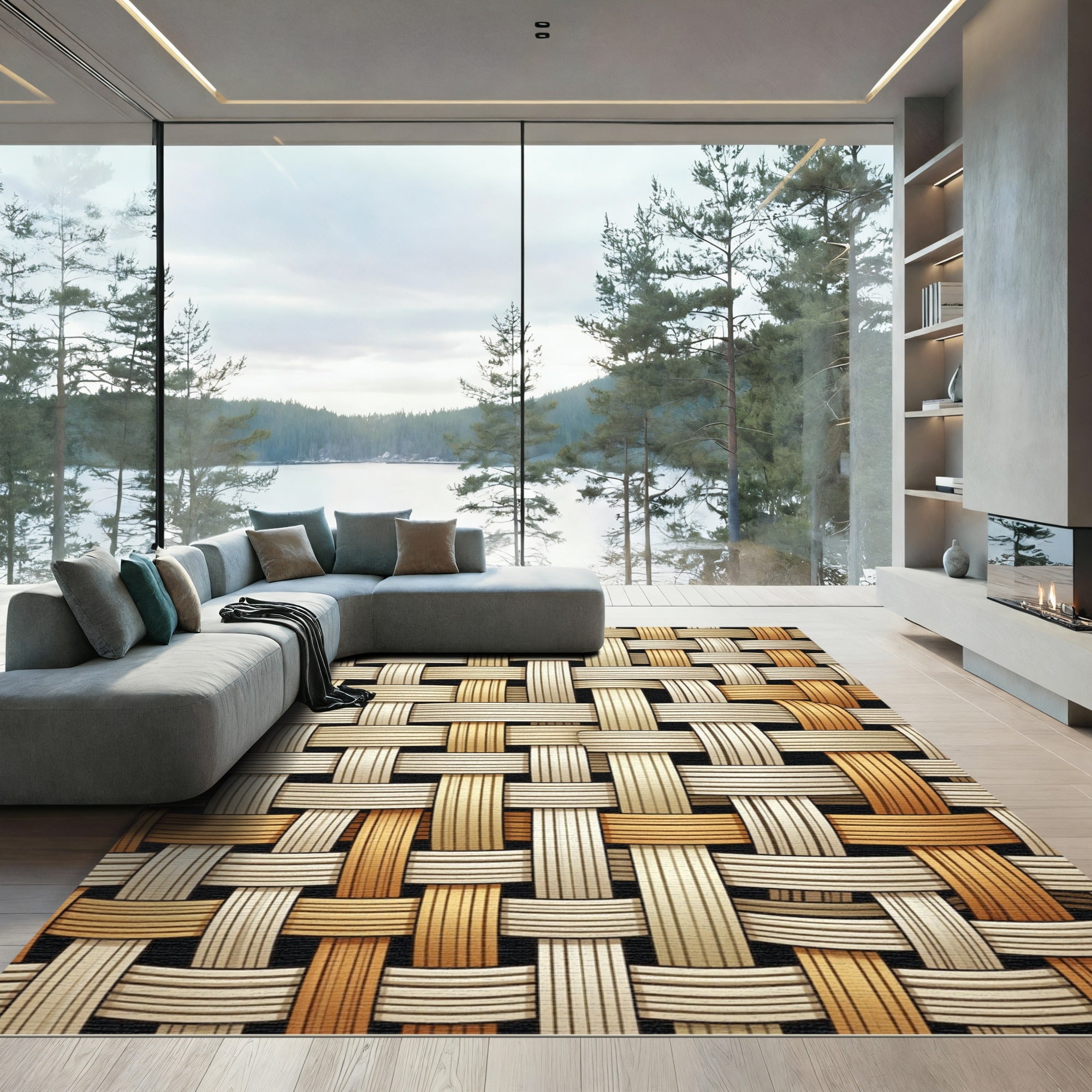 Woven Tan Amber Texture Rug