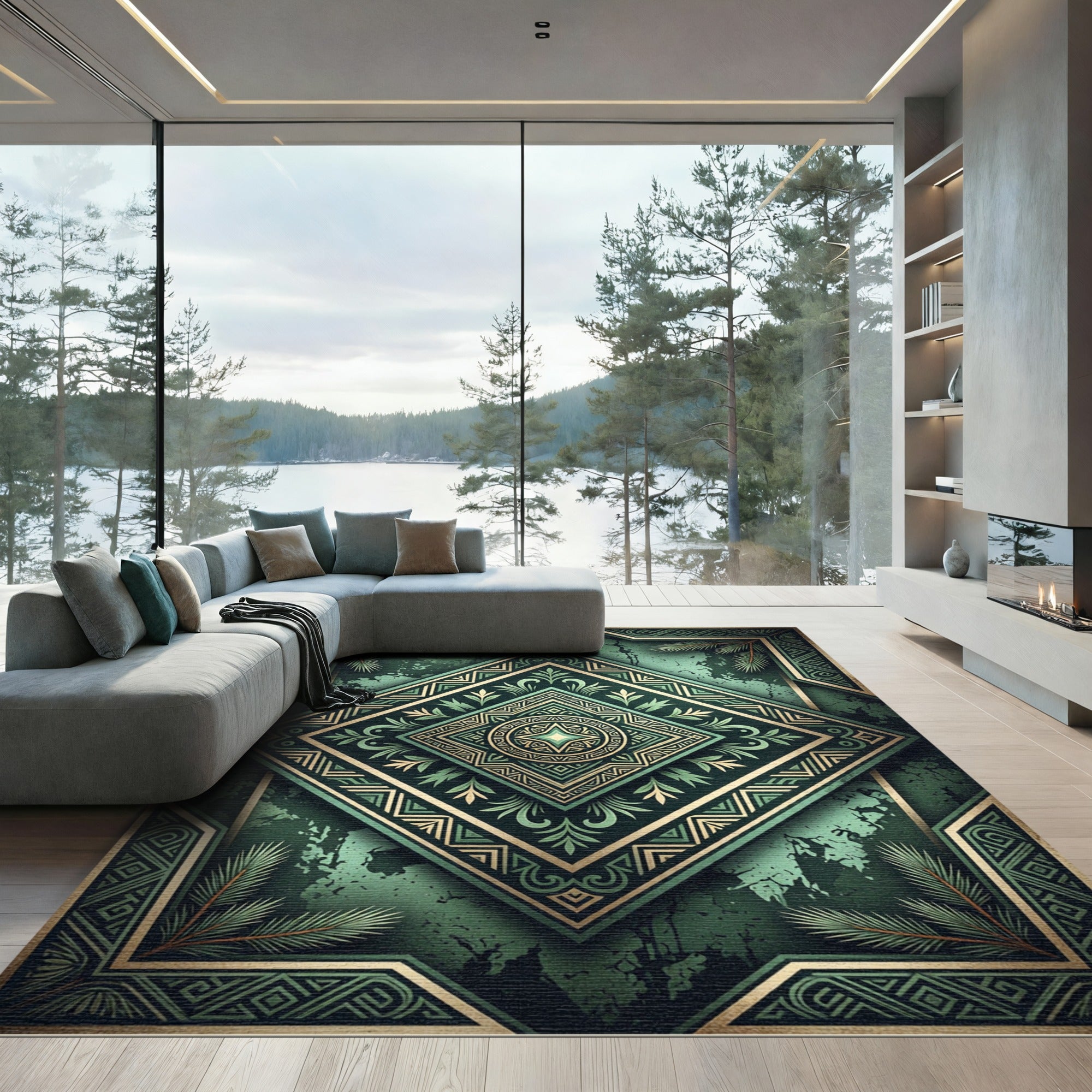 Emerald Geometric Art Deco Medallion Rug
