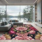 Pink Carnation Art Deco Floral Medallion Rug