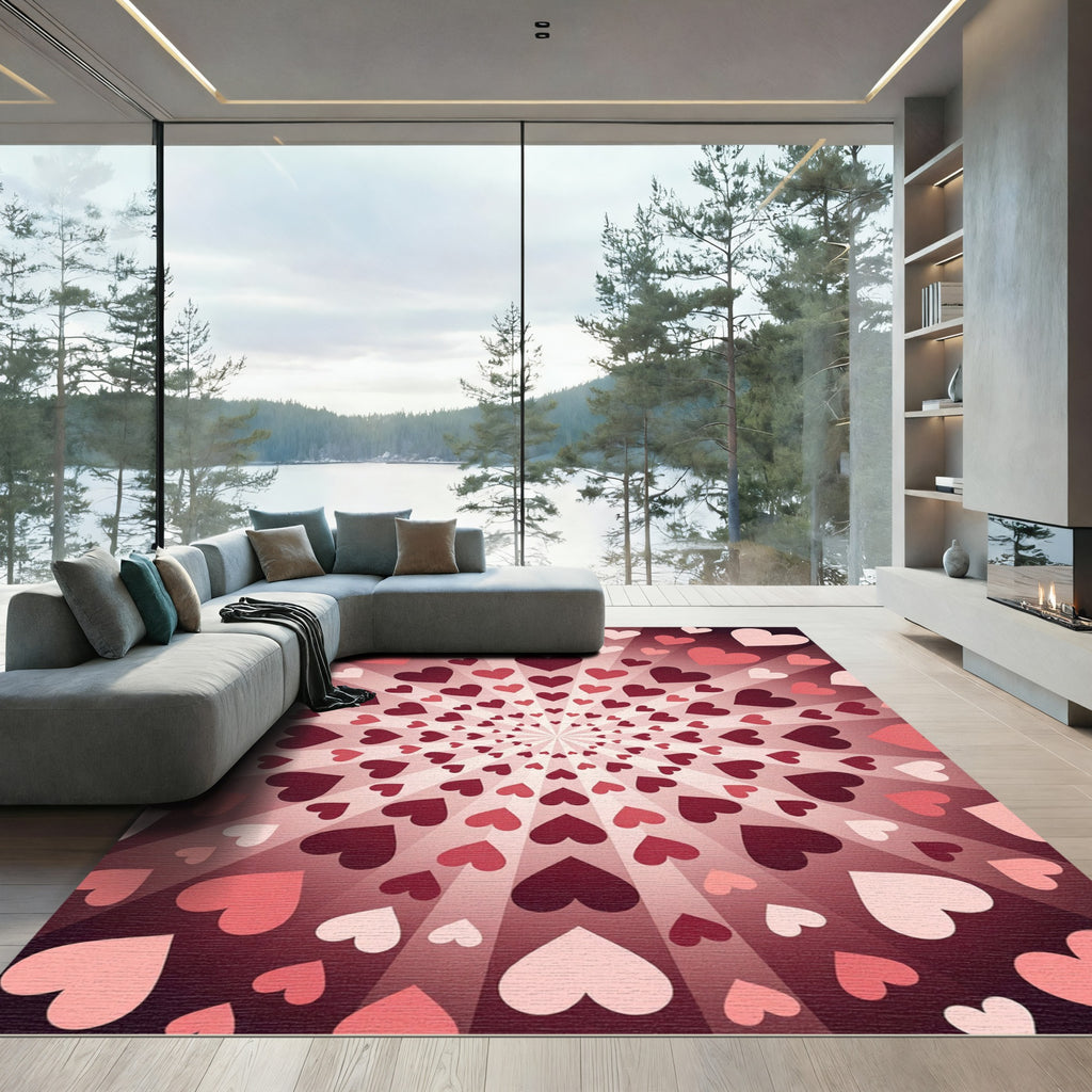 Radiant Crimson Heart Burst Rug