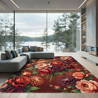 Luxurious Crimson Botanical Floral Bouquet Rug